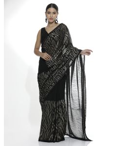 Pure Georgette Sequins Party Wear Black Saree