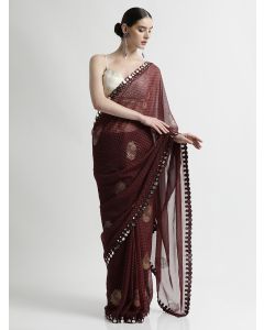 Pure Georgette Patola Mirror Foil Printed Violet Saree