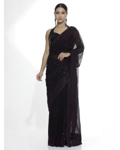 Pure Georgette Wine Sequins Saree