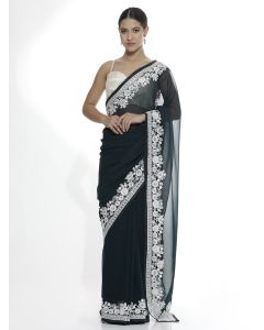 Pure Georgette Embroidered Teal Saree