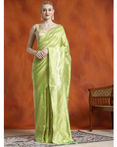 Heavy Banarasi Zari Woven Silk Blend Green Saree