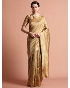Beige Heavy Banarasi Zari Woven Silk Blend Saree