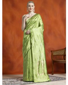 Heavy Banarasi Zari Woven Silk Blend Pista Green Saree