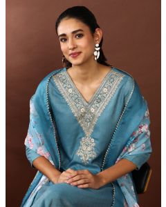 Solid Embroidered Kurta & Trousers Sets-VX- 104 Sky Blue