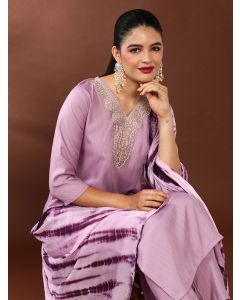 Floral Embroidered Kurta & Trousers Sets-VX- 109 Lavender