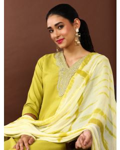 Floral Embroidered Kurta & Trousers Sets-VX- 109 Lime Green